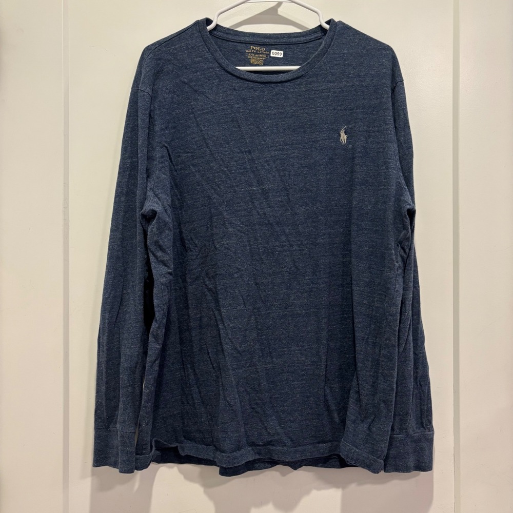 Polo Ralph Lauren Mens XL Custom Slim Fit Long Sleeve‎ T-Shirt Heather Navy Blue